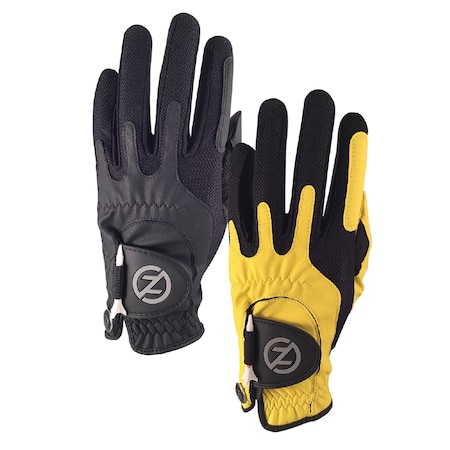 Zero Friction Men's Synthetic Performance Golf Glove, Black & Yellow, PK2 GL00111